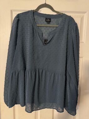 Oak & Trellis Dusty Blue Swiss Dot Peplum Tunic